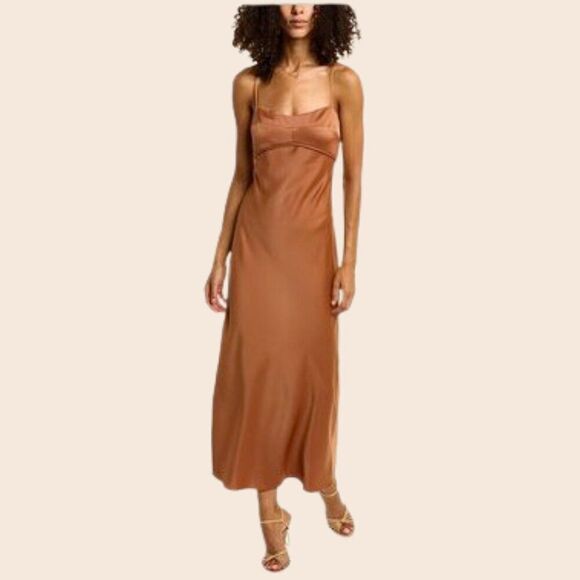 WAYF Cami Slip Midi Dress in Brown Size Large NWT - Picture 1 of 13